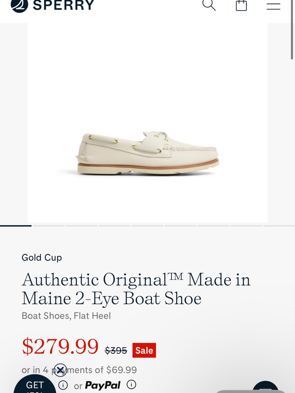 Sperry Men’s Off-White Leather Boat Shoe with Gold Eyelets
